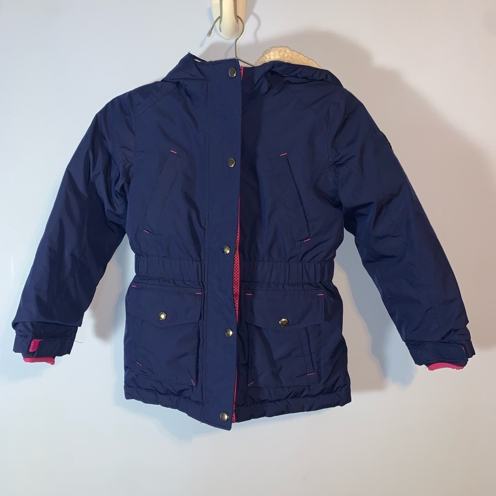 Lands end expedition Navy Blue pink Kids winter parka down fill grow a long 6x-7